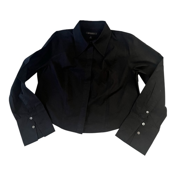 Banana Republic Black Cropped Poplin Shirt - Sharp Collar & Oversized Cuffs - Picture 2 of 5